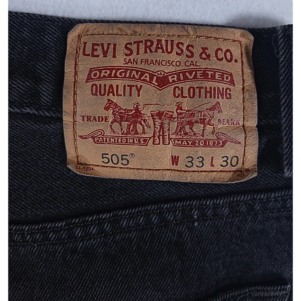 Levis 505 Regular Fit Black Jeans Straight Leg W33 L30 Mens Classic Denim Cotton